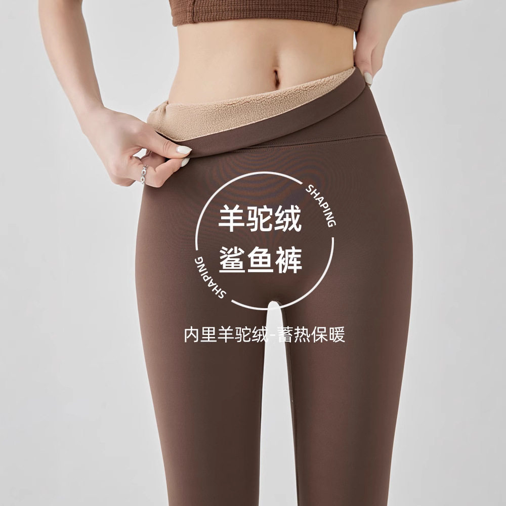 加绒加厚无尴尬线鲨鱼裤女外穿打底裤高腰收腹显瘦秋冬芭比瑜伽裤