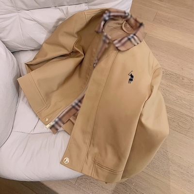 小马刺绣格子拼接翻领夹克外套女早秋2025新款老钱风休闲拉链上衣