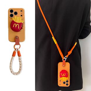 ins高级橙色液态立体薯条磁吸支架手腕带适用于苹果17手机壳iphone17promax斜挎绳17可拆卸