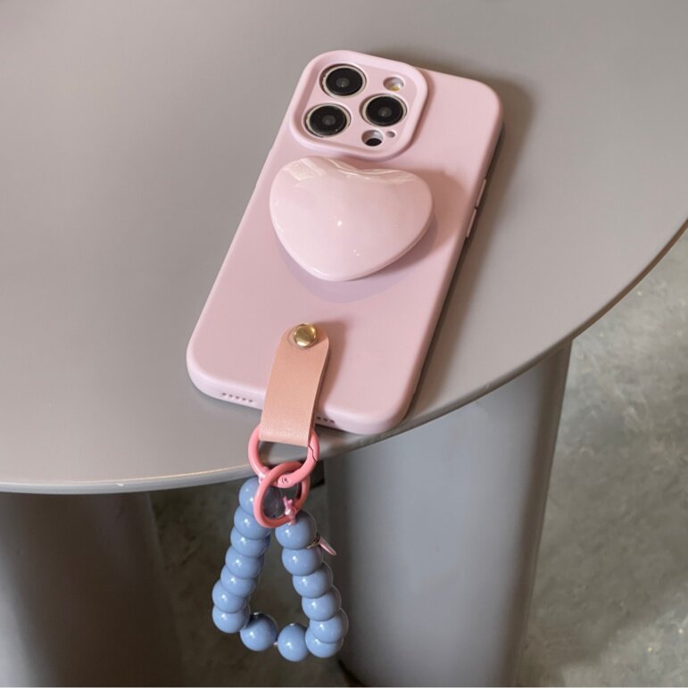 少女ins奶粉立体爱心支架手腕链条适用于苹果17手机壳iphone16promax软15/14套13