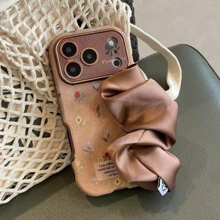 ins秋冬复古磨毛彩色花朵大视窗褶皱弹力手腕带适用于苹果17手机壳iphone16promax软15/14套13小众