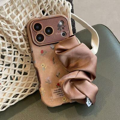 ins秋冬复古磨毛彩色花朵大视窗褶皱弹力手腕带适用于苹果17手机壳iphone16promax软15/14套13小众