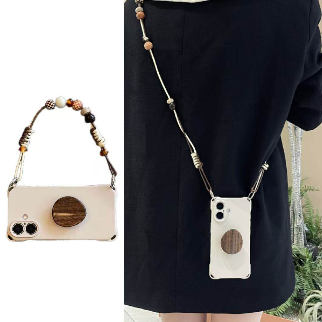 自制四角可挂极简木纹支架手腕链适用于苹果17手机壳iphone16promax斜挎链15软14小众13套12pro