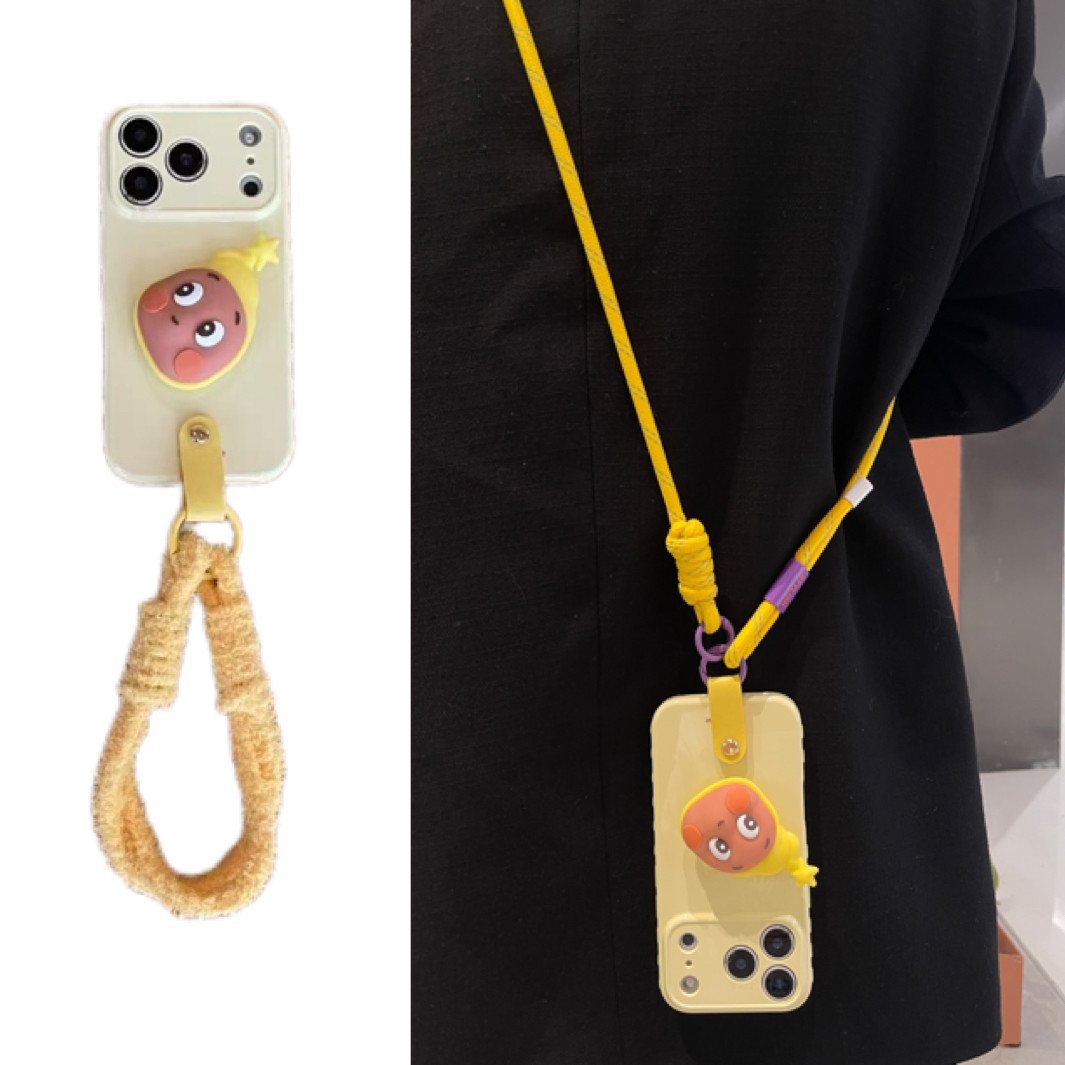 ins奶黄可爱立体星星人支架毛绒手腕带适用于苹果17手机壳iphone16promax斜挎绳15软14/13小众12