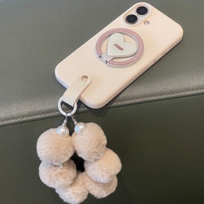 ins少女奶白纯色爱心波点磁吸支架毛绒手腕带适用于苹果17手机壳iphone16promax硅胶15套14/13