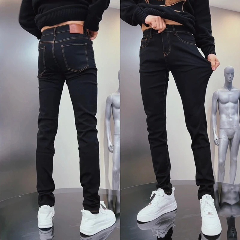 秋冬男黑色免烫修身小脚牛仔裤