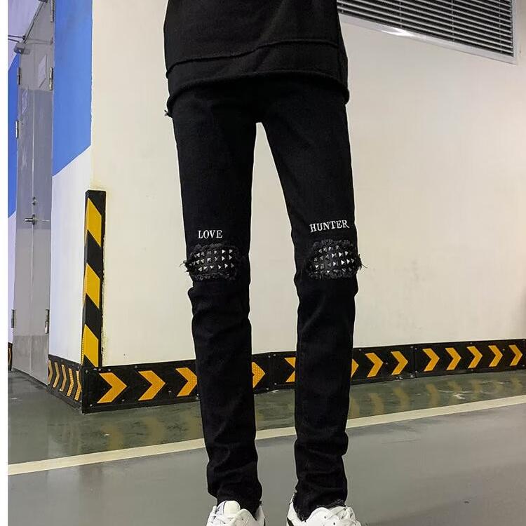 欧货破洞牛仔裤男士高街潮牌