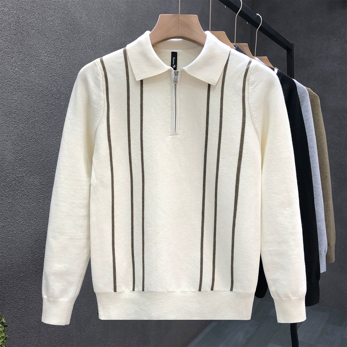 时尚条纹毛衣儒雅男polo衫长袖
