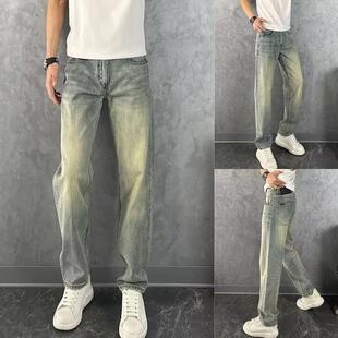 男休闲轻奢长裤 复古洗水黄泥染色直筒牛仔裤 子潮牌 美式 2024秋冬季