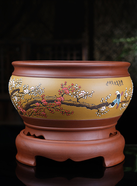 宜兴紫砂花盆高档点彩陶瓷大口径