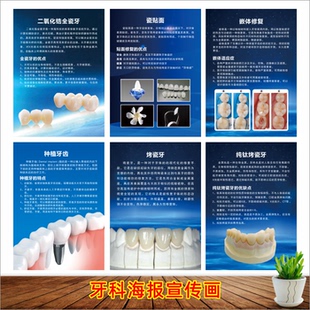 二氧化锆全瓷牙贴画固定义齿烤瓷牙宣传海报牙齿种植牙科知识画