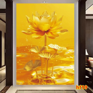 金色招财莲花财运亨通花开富贵入户玄关禅房静室墙面金莲花装饰画