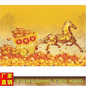 金马拉车聚宝盆招财吉祥画墙贴壁纸金山金元 饰画 宝壁画客厅走廊装