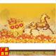 金马拉车聚宝盆招财吉祥画墙贴壁纸金山金元 饰画 宝壁画客厅走廊装