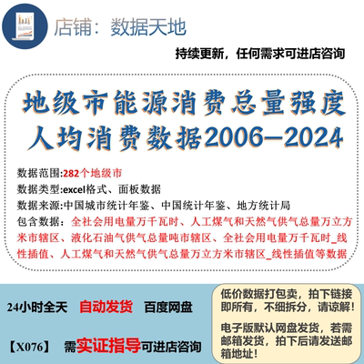 【2024】地级市能源消费总量强度人均消费数据2006-2024年