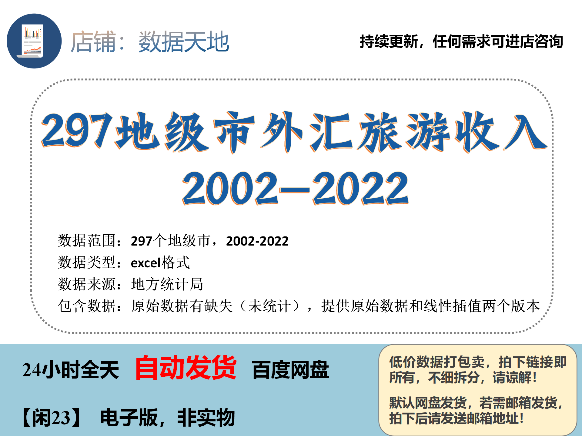 全国地级市旅游外汇收入数据2022excel含线性插值版本