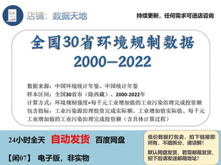环境规制数据全国各省2000-2022省级面板工业增加值污染治理投资