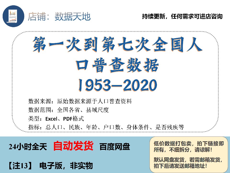 全国人口普查数据第一二三四五六七普1953-2020省县多维度/1350