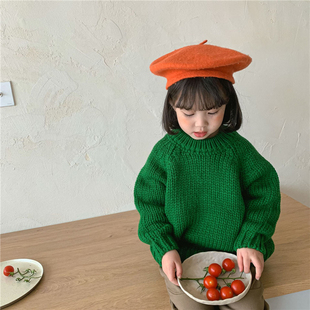 ins韩国童装儿童秋冬粗线毛线衣 男女宝宝复古文艺圆领毛衣套头衫