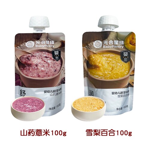 (5袋)babycare光合星球宝宝雪梨百合山药薏米粥100g 营养胚芽米粥