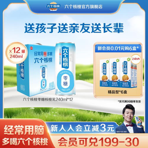 六个核桃核桃乳礼盒装240ml*12罐 无糖