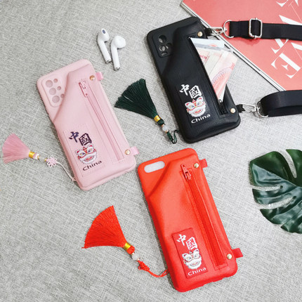 国潮便携零钱包适用红米K80/k70e手机壳个性创意note14/13/12pro带斜跨绳子适用小米15/14/13/11青春版保护套