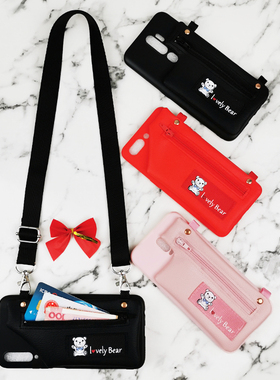 卡通小熊零钱包适用OPPOReno13/12手机壳A2mA3XA5pro斜挎背带绳子A36/A58X/A97硅胶防摔软壳K9s全包K12保护套