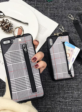 简约格子零钱包适用OPPOReno13/12手机壳R17/R15带挂绳子A2MA3XA5pro全包防摔A57/a58x/A72硅胶软壳K9s保护套