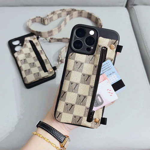 创意大V零钱包手机壳斜挎背绳子