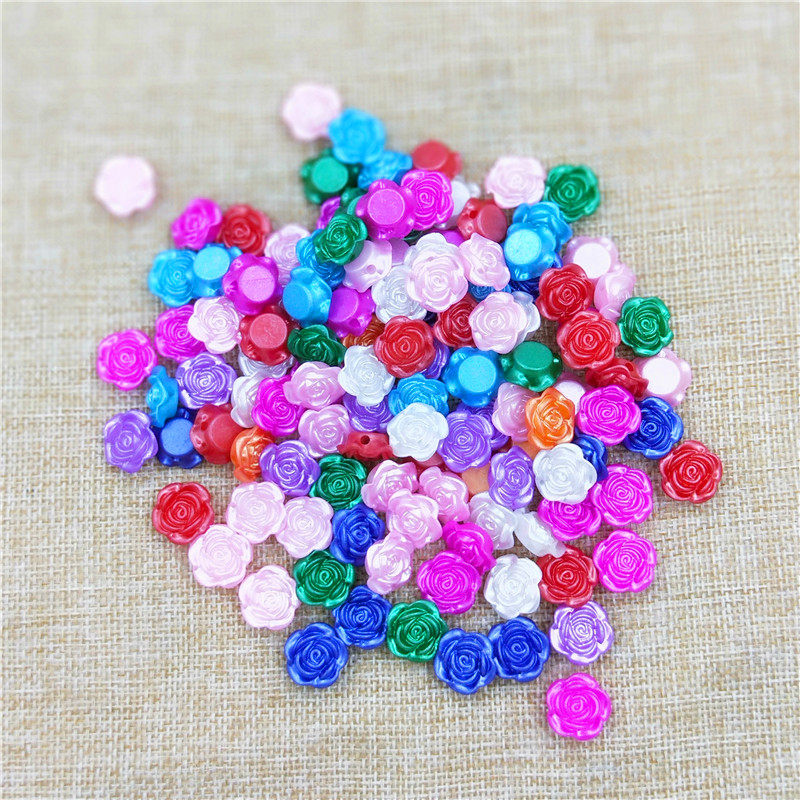 DIY手工材料串珠饰品配件14mm塑胶玫瑰花带孔散珠子彩色编织鞋子