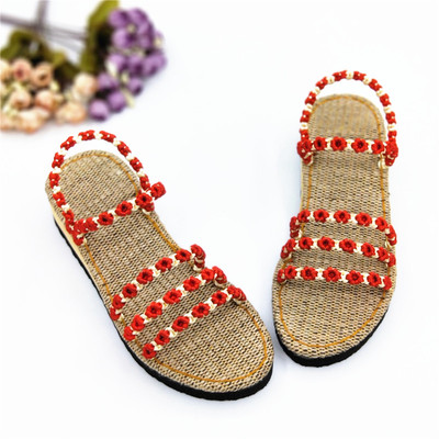 材料包夏季手工编织亚麻凉拖鞋女