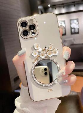 梅花镜子适用小米15/14/13/12手机壳civi4pro红米note14软壳k80高级感k70全包k60防摔turbo4镶钻奢华女新款r