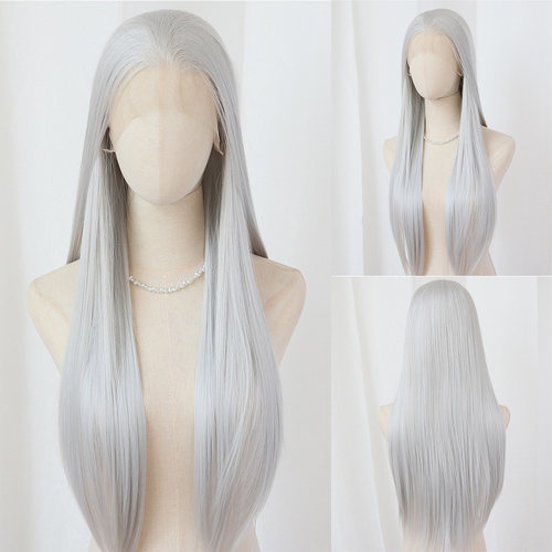 银白色前额蕾丝假发化纤毛坯整顶随意分缝cosplay宁红夜左慈敖光