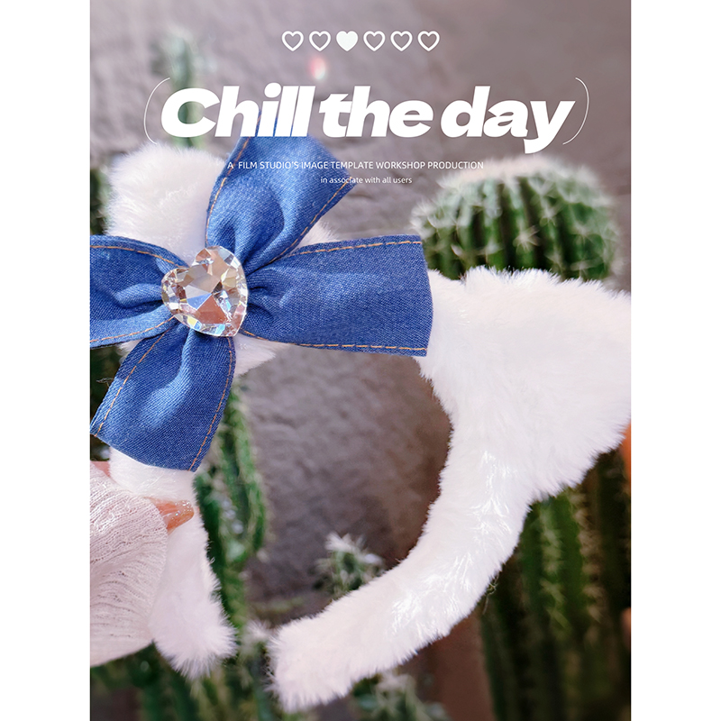 牛仔蝴蝶结/钻闪闪纯萌猫耳朵发箍 秋冬豹纹毛绒洗脸头箍拍照发饰