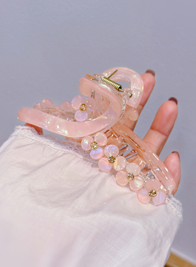 ins风月光姬抓夹 蜜桃花朵鲨鱼夹 简约优雅后脑勺盘发饰 仙镜古美