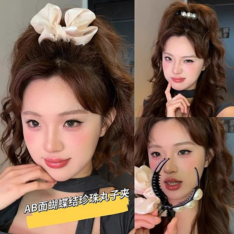 甜美蝴蝶结发夹后脑勺丸子头抓夹