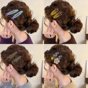 高级感毛呢爱心花朵边夹女韩系侧边碎发夹子头饰2025新款秋冬发夹