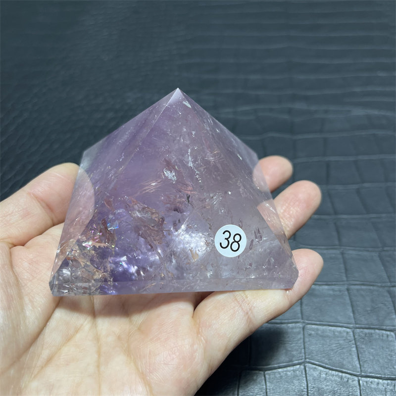 天然紫水晶金字塔摆件带彩虹原石打磨家居客厅办公桌面装饰摆设