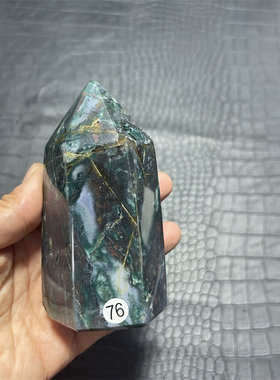 天然海洋碧玉柱子原石打磨单尖六棱柱子绚丽花纹观赏桌面饰品摆件