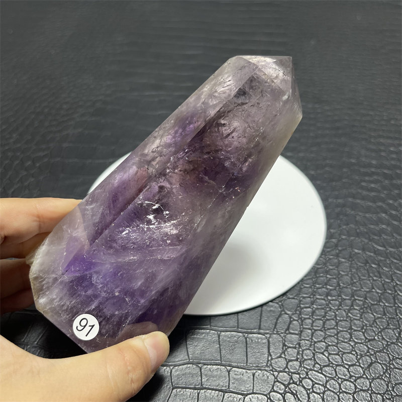 660克天然紫水晶柱原石打磨紫黄晶单尖彩虹六棱柱家居办公摆件