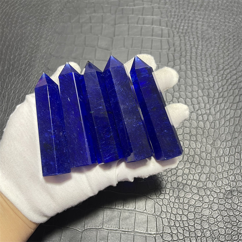 蓝色熔炼石六棱柱摆件单尖水晶柱子消磁居家办公桌饰品DIY工艺品