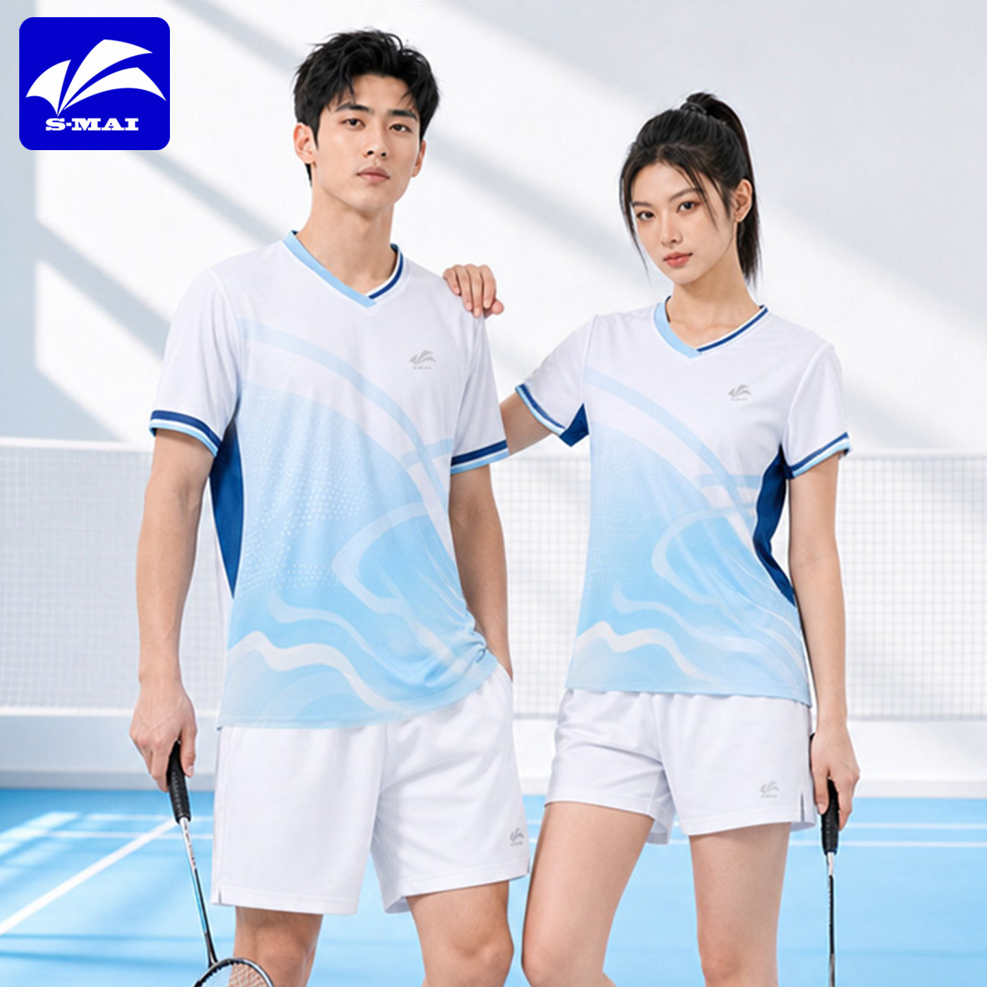 速迈2026新款速干透气羽毛球服套装情侣运动健身短袖训练服团队服