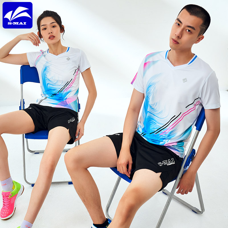 团购服速迈2025新款速干透气羽毛球服套装男女短袖比赛训练运动服