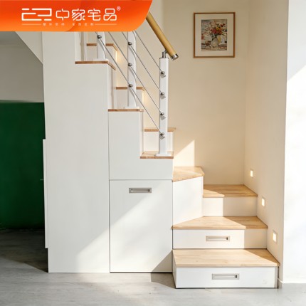 小占地超短洞口整体楼梯定制复式洋房阁楼梯柜设计定做鞋柜储物柜