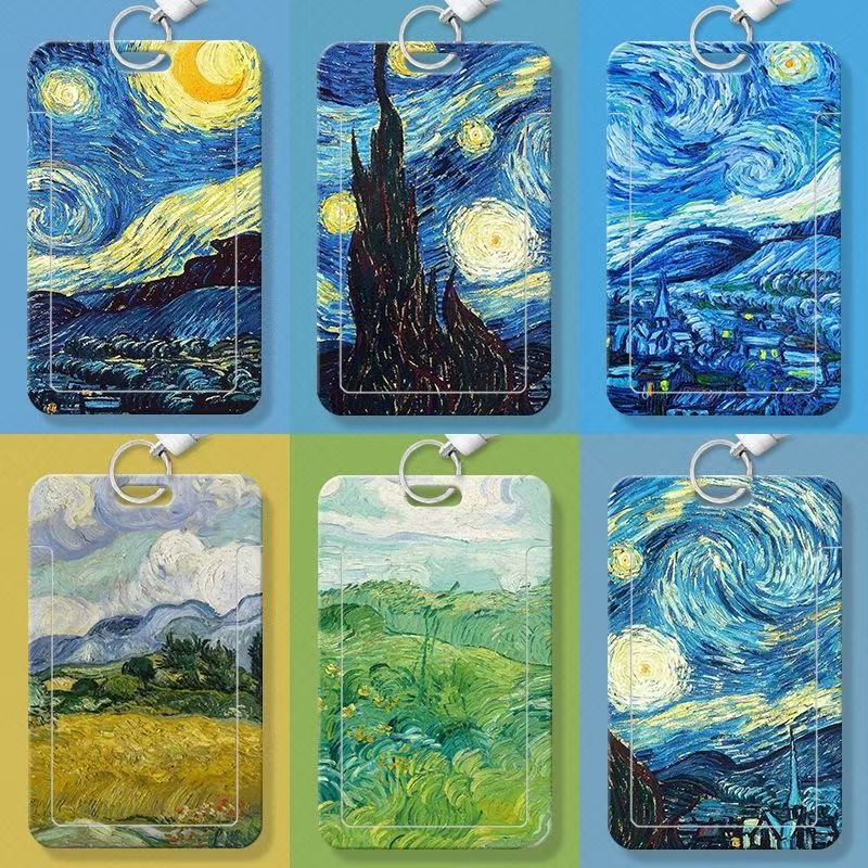 梵高油画名画学生牌滑盖卡套饭卡公交地铁卡身份证门禁校园保护套