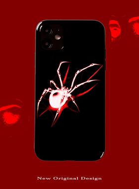 个性朋克暗黑潮蜘蛛适用苹果11/12/13/14/15promax光面6/7/8plus直边xsmax情侣款xr防摔保护软套15plus甜酷风