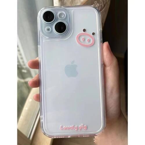 日韩可爱粉色线条小猪猪适用苹果15手机壳iPhone11透明12/13/14promax软套4/5s简约6/7/8plus趣味xsmax防摔xr