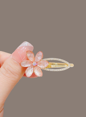 2025新款精致头顶发饰女甜美超仙蚕丝琉璃花朵鸭嘴发夹侧面发卡