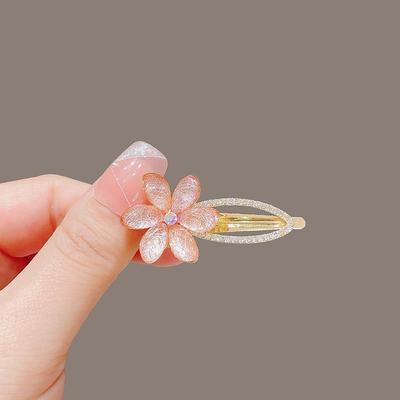 2025新款精致头顶发饰女甜美超仙蚕丝琉璃花朵鸭嘴发夹侧面发卡