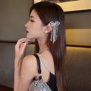 蝴蝶结长流苏发夹侧边刘海碎发夹子复古高级感轻奢鸭嘴夹发饰头饰